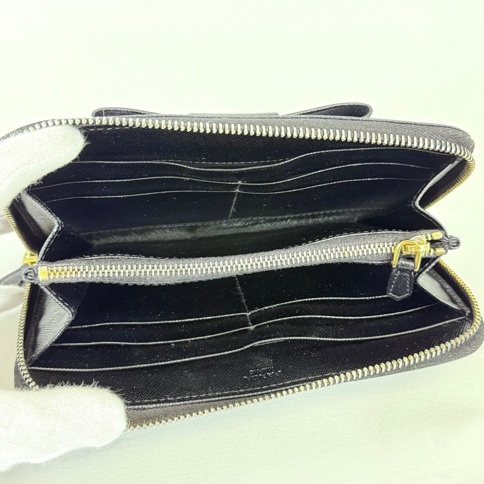 美品】PRADA プラダ サフィアーノ リボン ラウンドジップ 長財布 