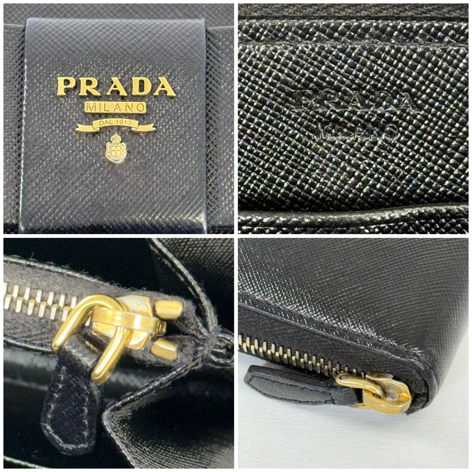 美品】PRADA プラダ サフィアーノ リボン ラウンドジップ 長財布 