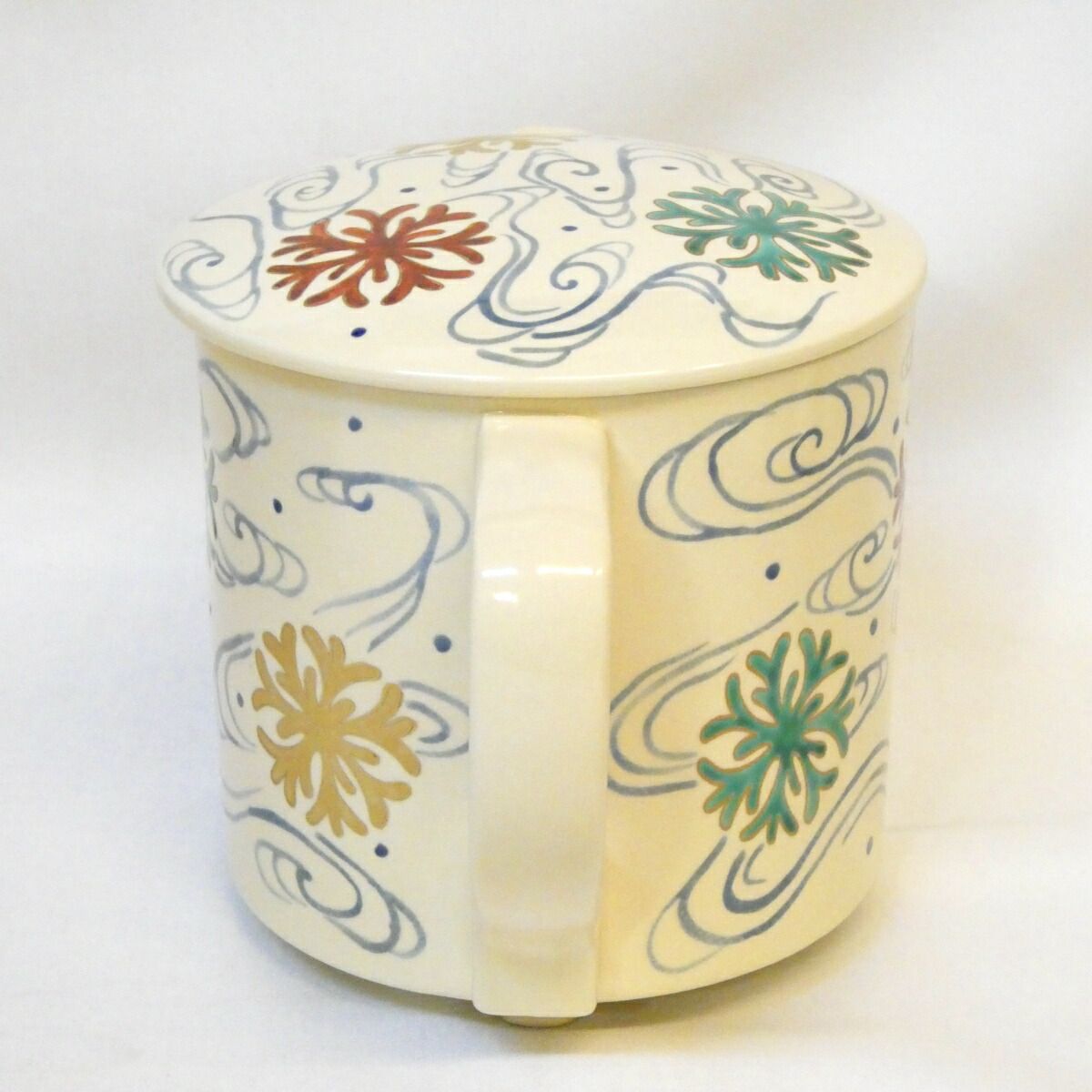 三月の特売品】平安 山川巌作 海松波絵 片口水次（水注）色絵 海松浪