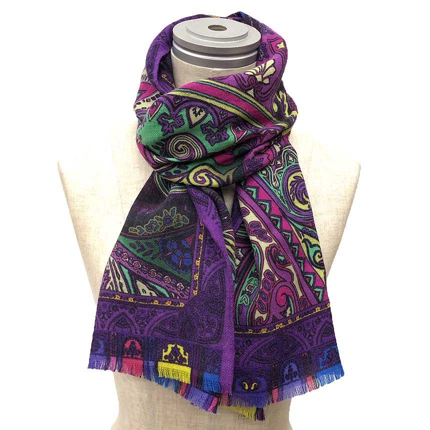 エトロ ETRO ストール マフラー シルク混 ペイズリー柄 紫 パープル 大判 ストール】SS/AW Etro(エトロ）のペイズリー風/ホワイト