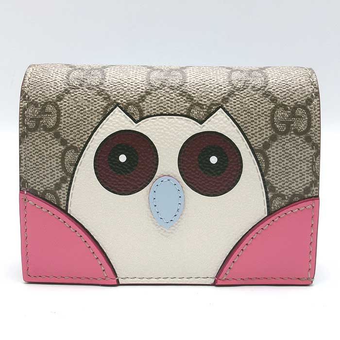 GUCCI グッチ 財布 グッチ 二つ折り財布 フクロウ GGスプリーム ミニウォレット ピンク