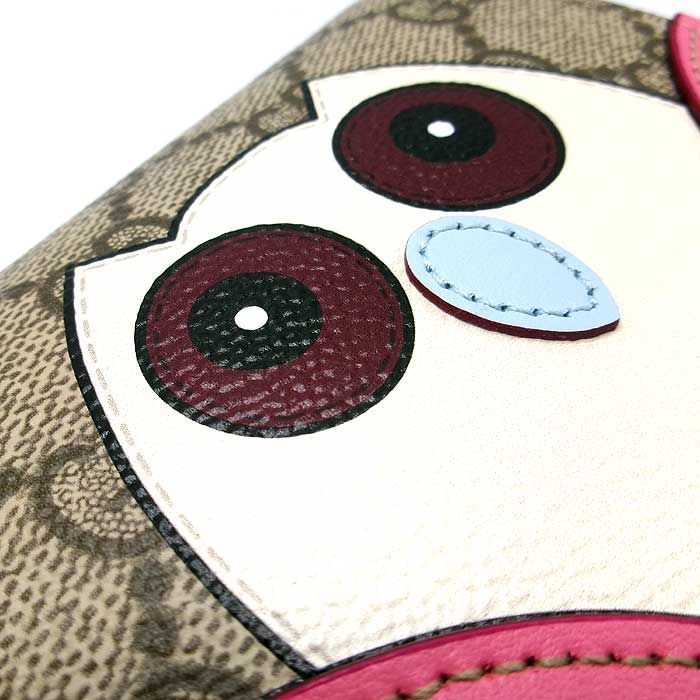 グッチ 二つ折り財布 フクロウ GGスプリーム ミニウォレット ピンク