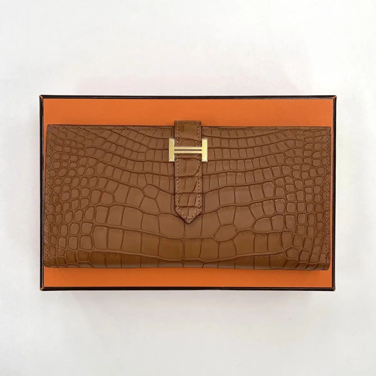 新品) エルメス ベアン長財布 クロコ ワニ GOLD/ゴールド B刻印 