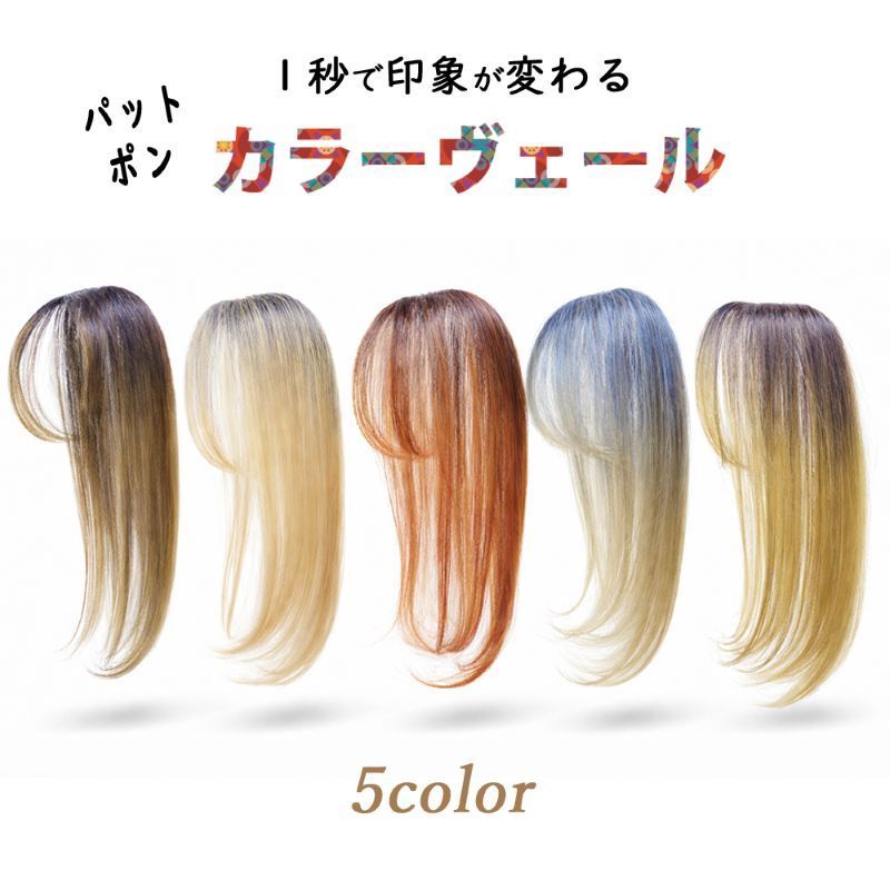 【パットポン　カラーヴェール】ピン無し部分ウィッグ【面テープで装着だから簡単】　メッシュ　ファッション新発売　美容室カラーの立体感　白髪ぼかし自然なボリューム　高級耐熱ファイバー