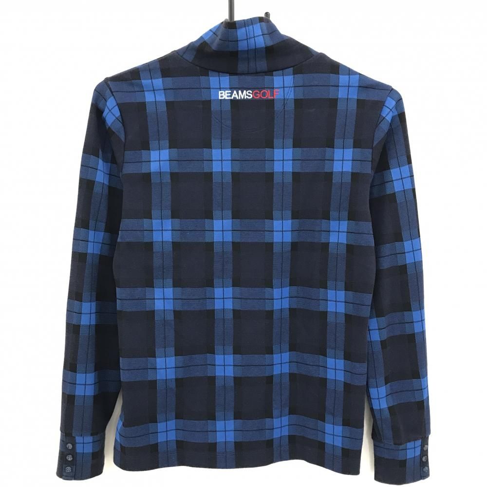 美品】ビームスゴルフ 長袖ハイネックシャツ ブルー×ネイビー チェック