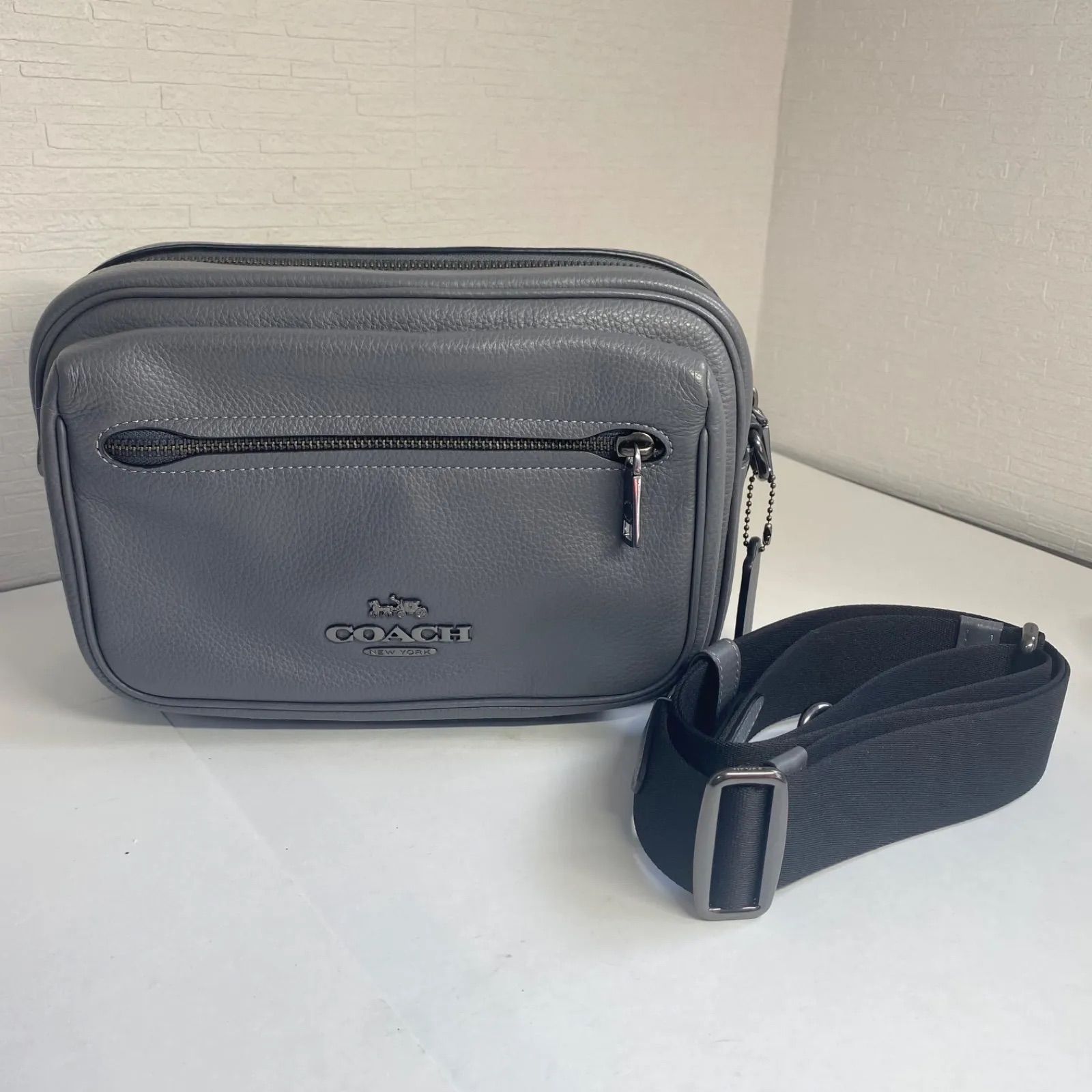 美品】COACH コーチ エリアス ショルダーバッグ グレー 本革 レザー 