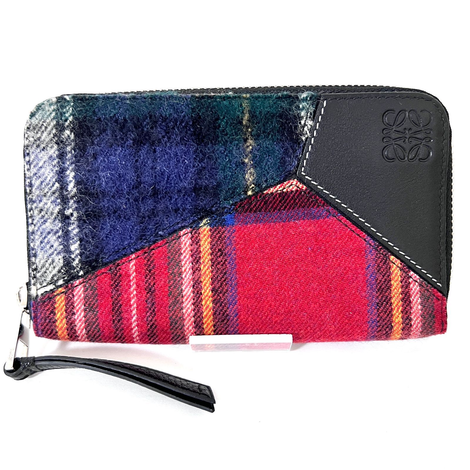 LOEWE チェック柄 アナグラム ラウンドファスナー 長財布 バイカラー 