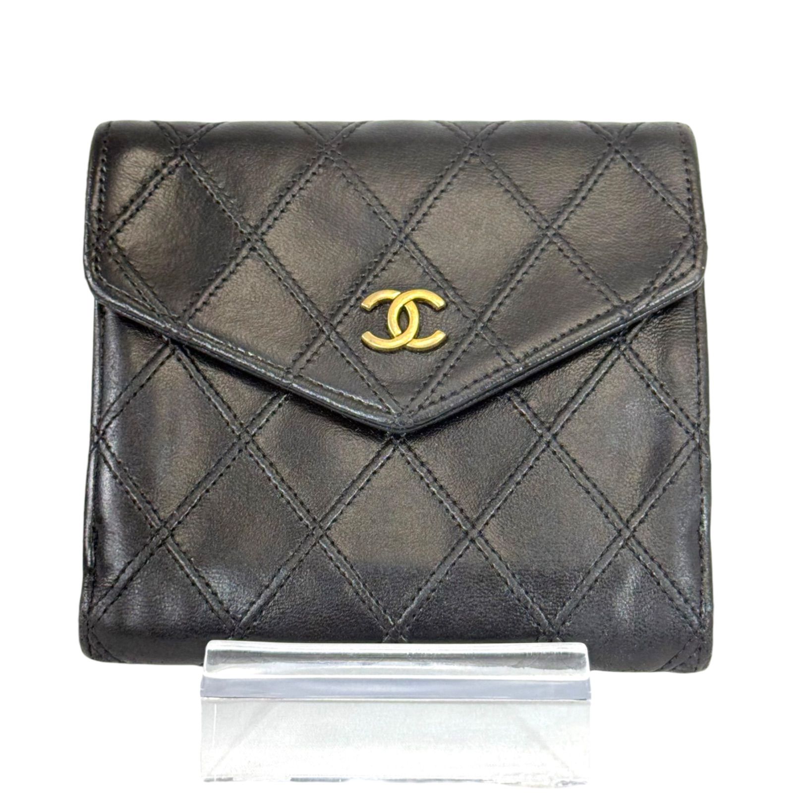 CHANEL ビコローレWホック　ブラックレザー 二つ折り財布 美品】CHANEL シャネル ココマーク ビコローレ Wホック コンパクト 二