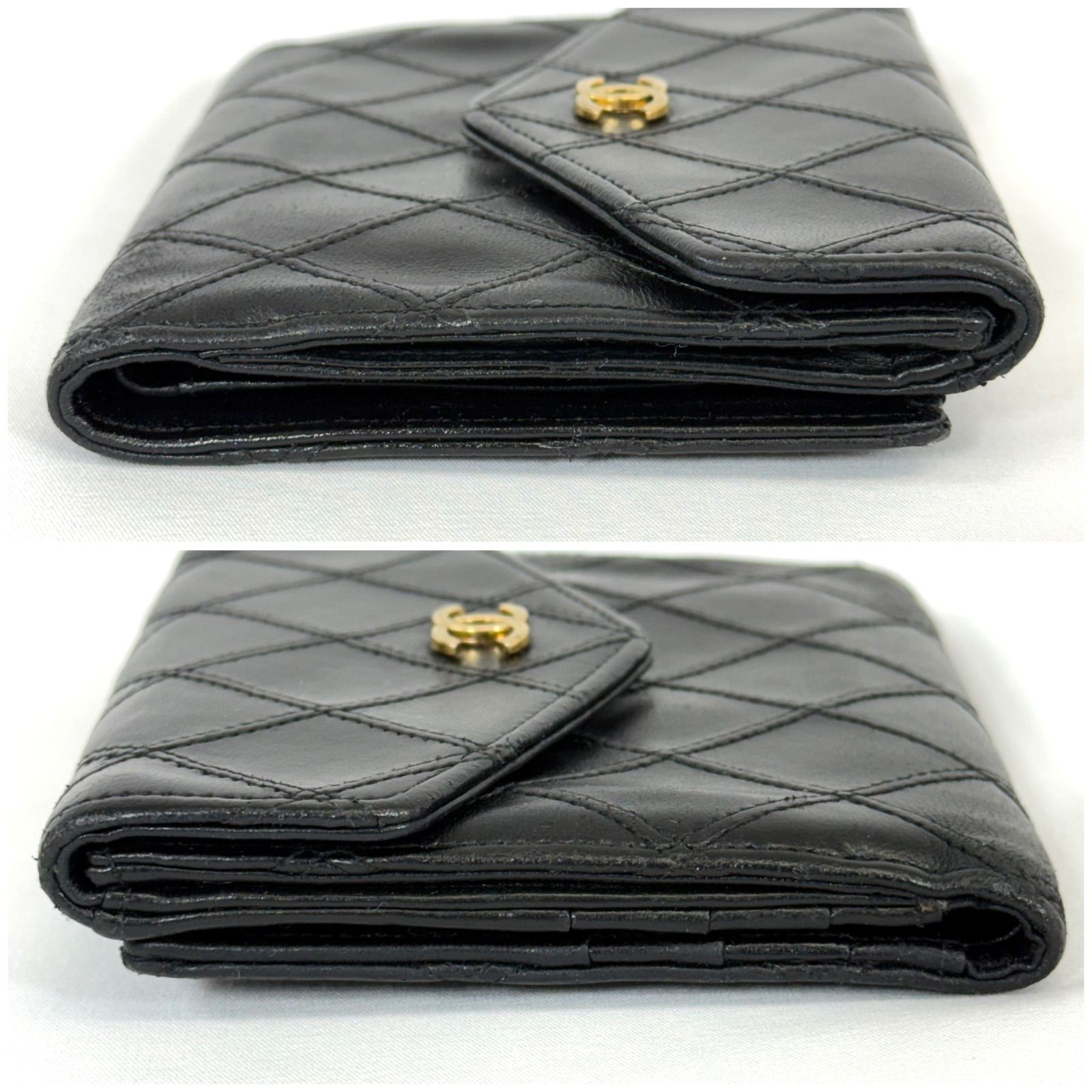 CHANEL ビコローレWホック　ブラックレザー 二つ折り財布 美品】CHANEL シャネル ココマーク ビコローレ Wホック コンパクト 二