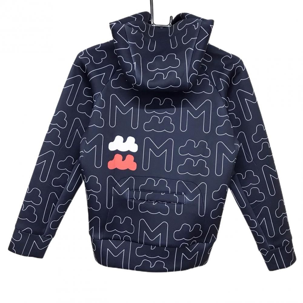未使用品　ムータマリン　ダンボール生地パーカー 美品】ムータマリン ジップパーカー ネイビー×白 総柄 ダンボール