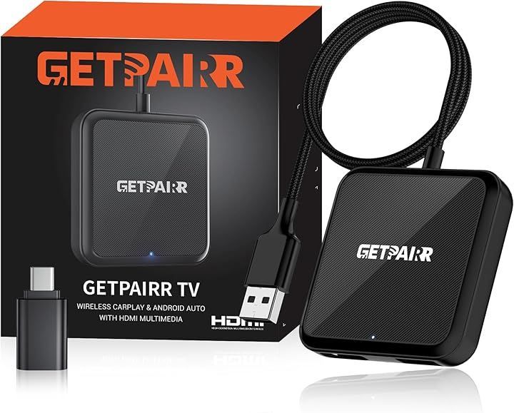 GETPAIRR Car TV Mate Pro Max HDMI™ ワイヤレスCarPlay ワイヤレスAndroid Auto 有線でミラーリング 4 IN 1機能 TVカーテレビメイト マルチメディアアダプター (ブラック)