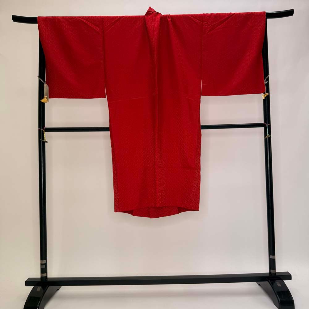 男紋付 男着物 紋付 ポリエステル 羽織 長着 裄73cm L size 赤 五つ紋