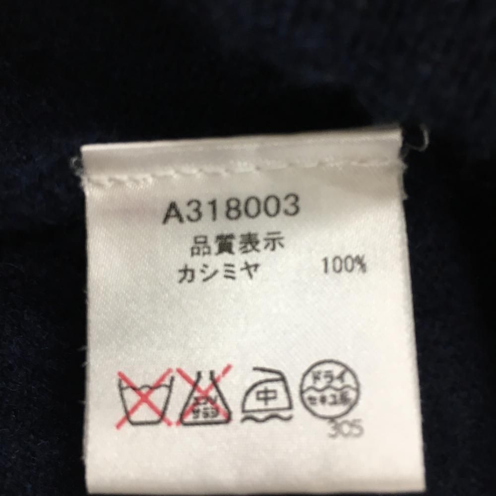 アルチビオ セーター ネイビー×白 Vネック バックロゴ カシミヤ100