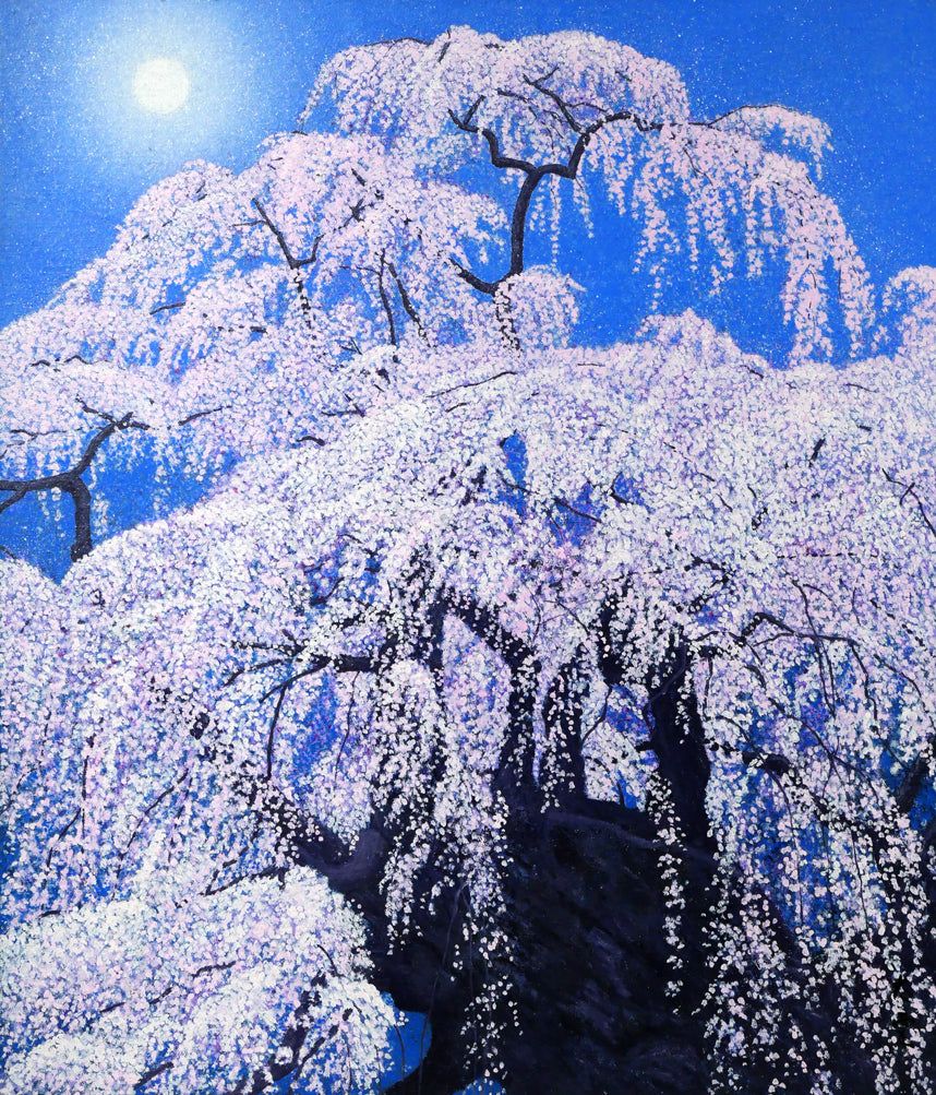百瀬 太虚「花天（滝桜）」油絵・F10号 百貨店個展多数 「一枚の繪」で