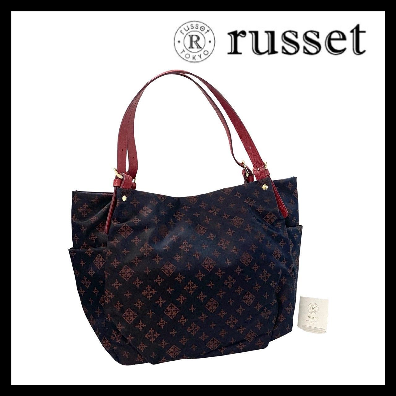 russet】トートバッグ ナイロン レザー ネイビー レッド/赤 モノグラム 