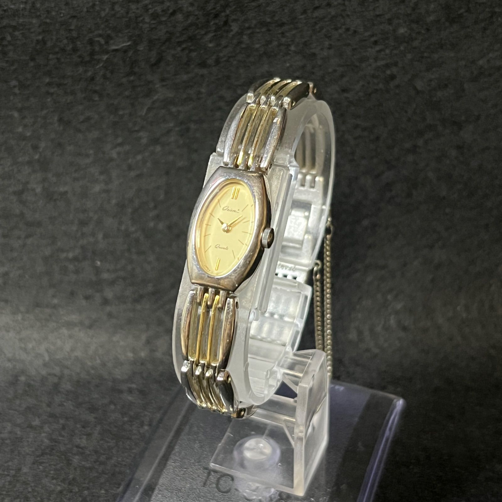 稼働品】 ORIENT POP オリエント QZ オーバル ゴールド文字盤 