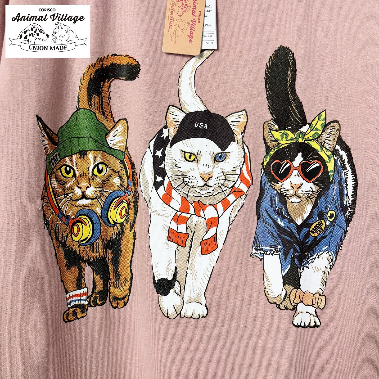 新品 CORISCO コリスコ 猫 プリント Tシャツ 半袖 メンズ レディース