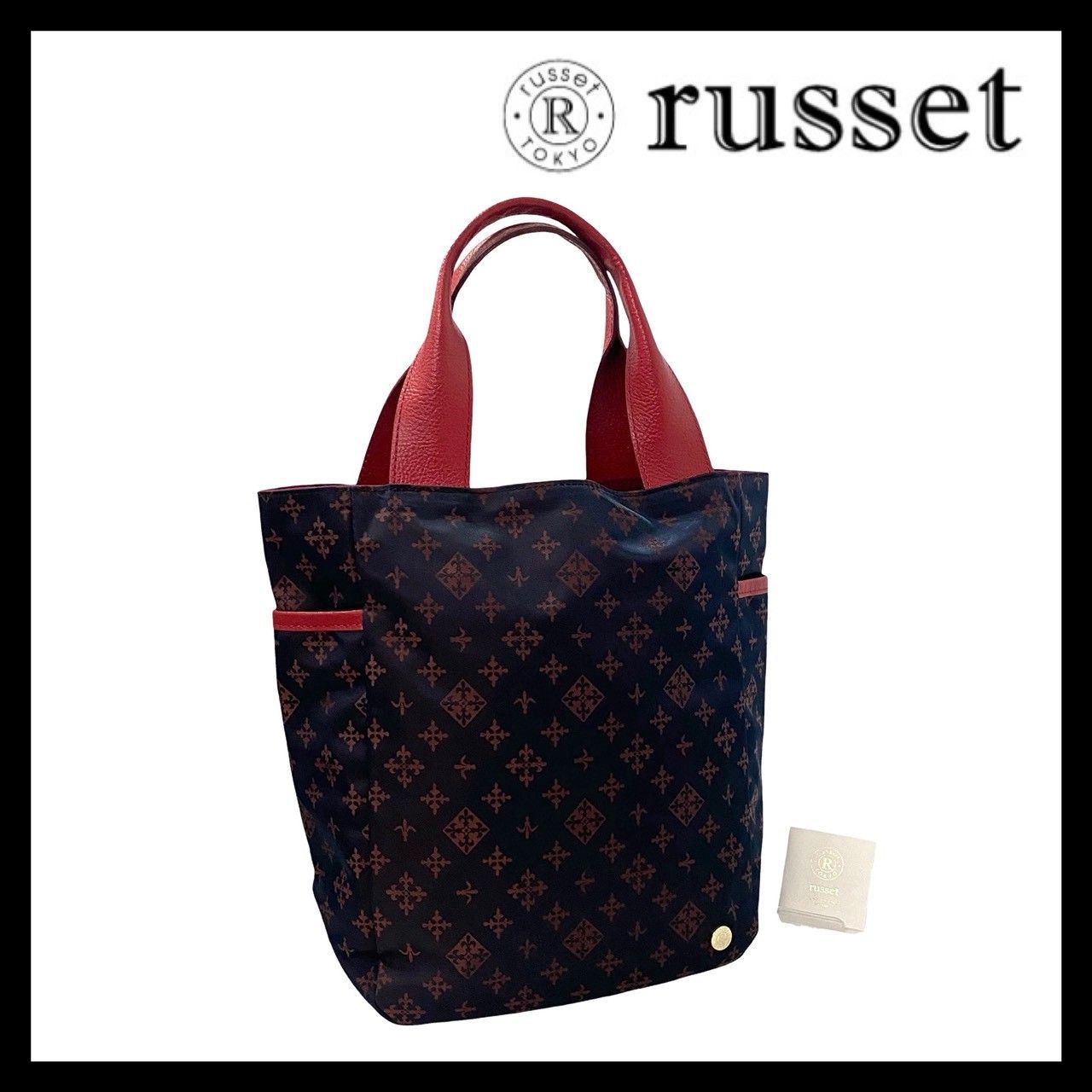 russet】トートバッグ ナイロン レザー ネイビー レッド/赤 モノグラム 