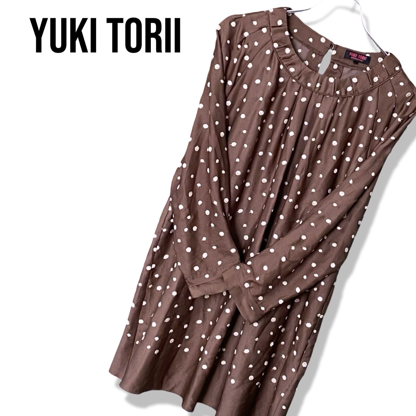 YUKI TORII INTERNATIONAL ドット柄長袖プリーツブラウス YUKI TORII ユキトリヰ インターナショナル ブラウス 長袖 38 Mサイズ