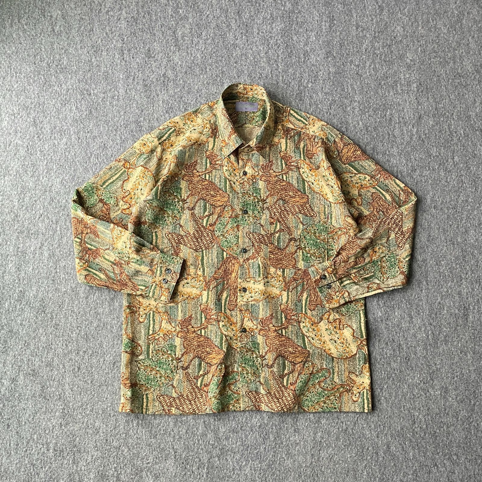80s 90s デザインシャツ 総柄 ジャパンヴィンテージ アート アース 