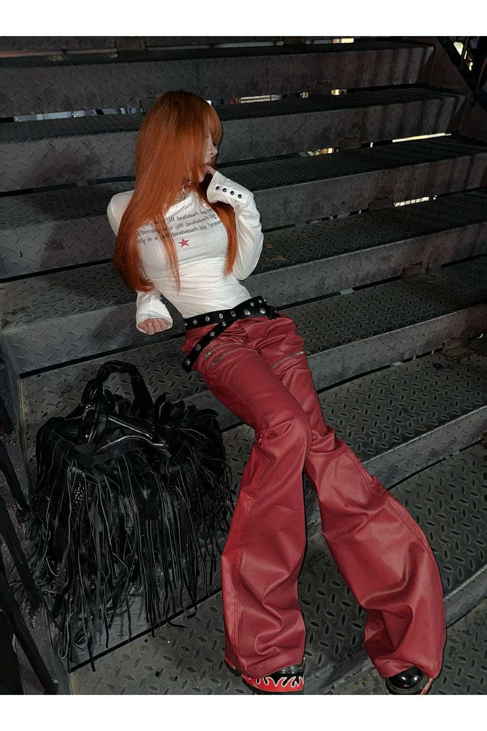定番，高品質】 REBEL WAVE｜LIQUID METAL RED COATED FLARE DENIM