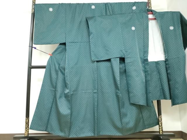 平和屋着物●男性 色紋付 長羽織セット 菱地紋 鉄色 金糸 キングサイズ 洗える着物 DABC2415ud