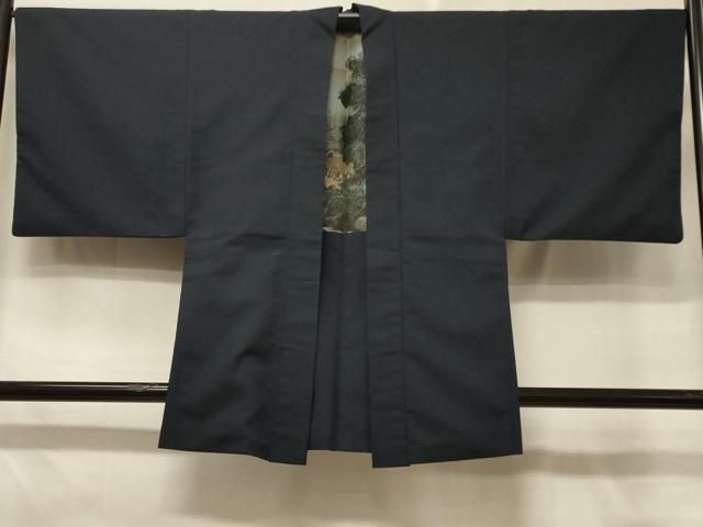 平和屋着物＃男性　羽織　紬地　藍鉄色　正絹　逸品　CABD7921in