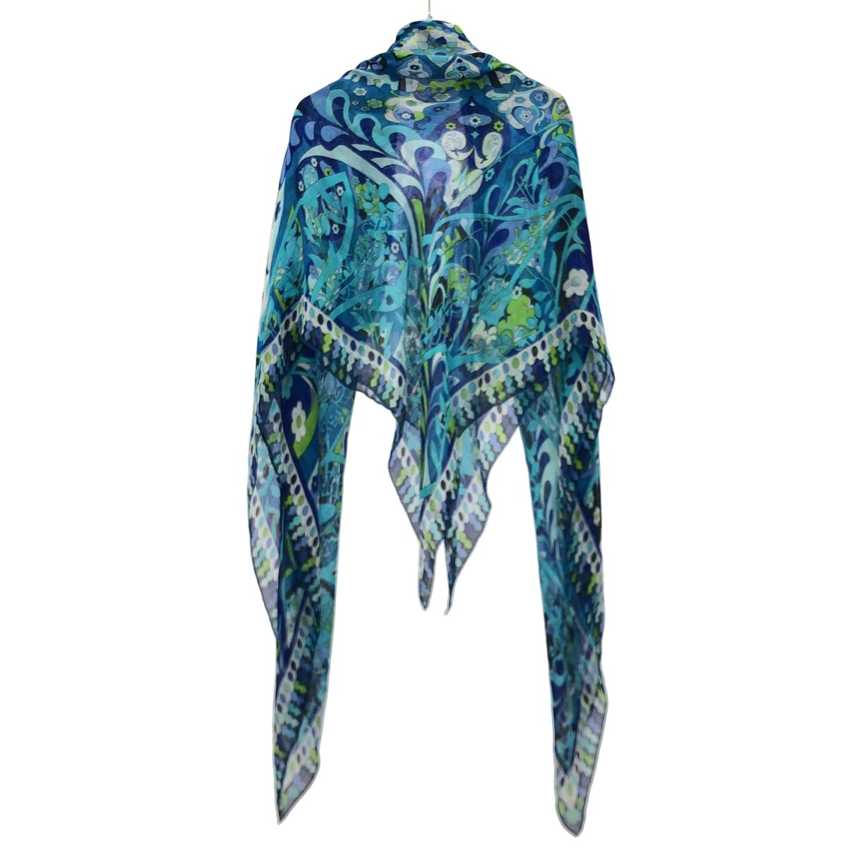 EMILIO PUCCI スカーフ　エミリオプッチ　ブルー　水色　ネイビー系 EMILIO PUCCI エミリオプッチ 大判スカーフ ブルー - メルカリ