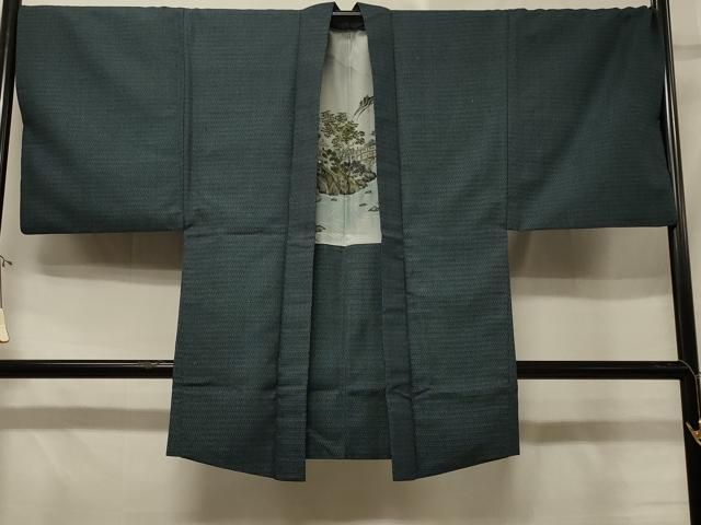 平和屋着物＃男性　長羽織　お召地　80亀甲　総詰め　正絹　逸品　CABD7994in