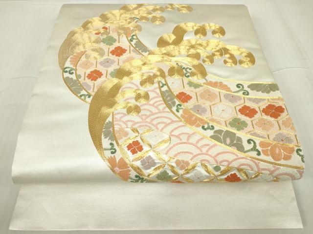 平和屋着物▽中国三大刺繍 相良刺繍 総刺繍 袋帯 花鳥楽器文