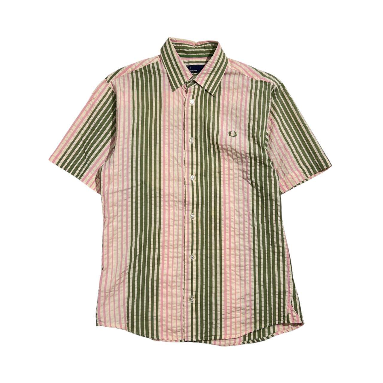FRED PERRY フレッドペリー ストライプ シアサッカー 半袖 シャツ S 