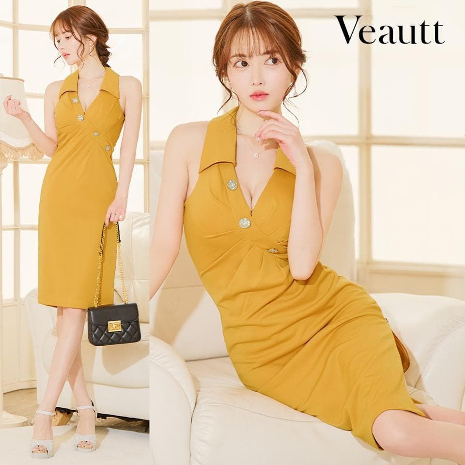 Veautt / ヴュート】アシンメトリー タック カラー ボタン ミディアム 