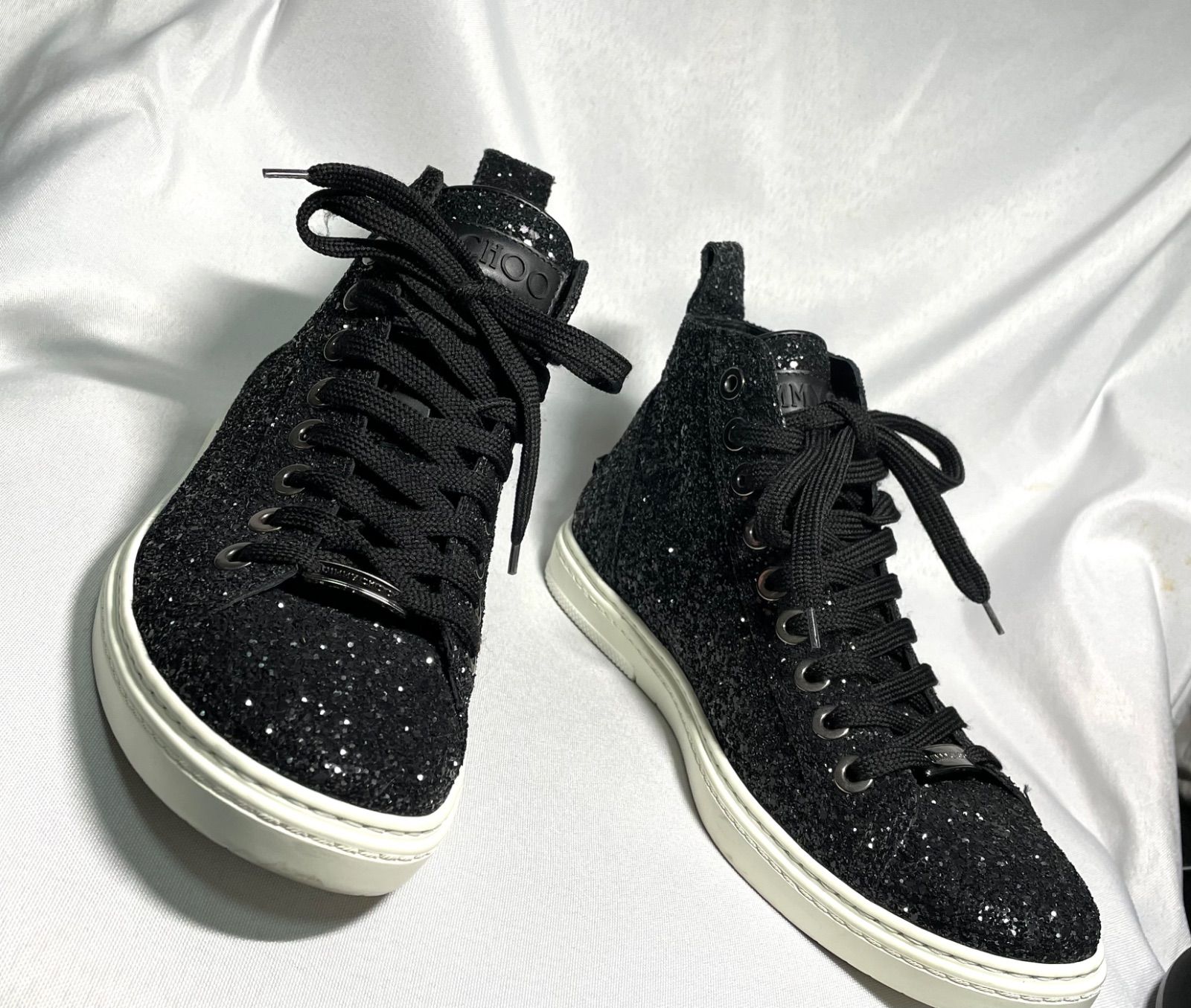 美品 JIMMY CHOO ジミーチュウ グリッダーデザイン ブラックストーン 