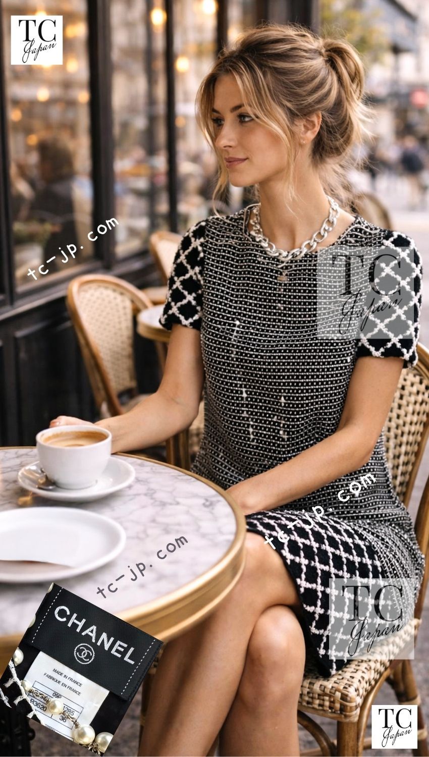 シャネル ワンピース CHANEL ブラック ホワイト 黒白 ランウェイ 