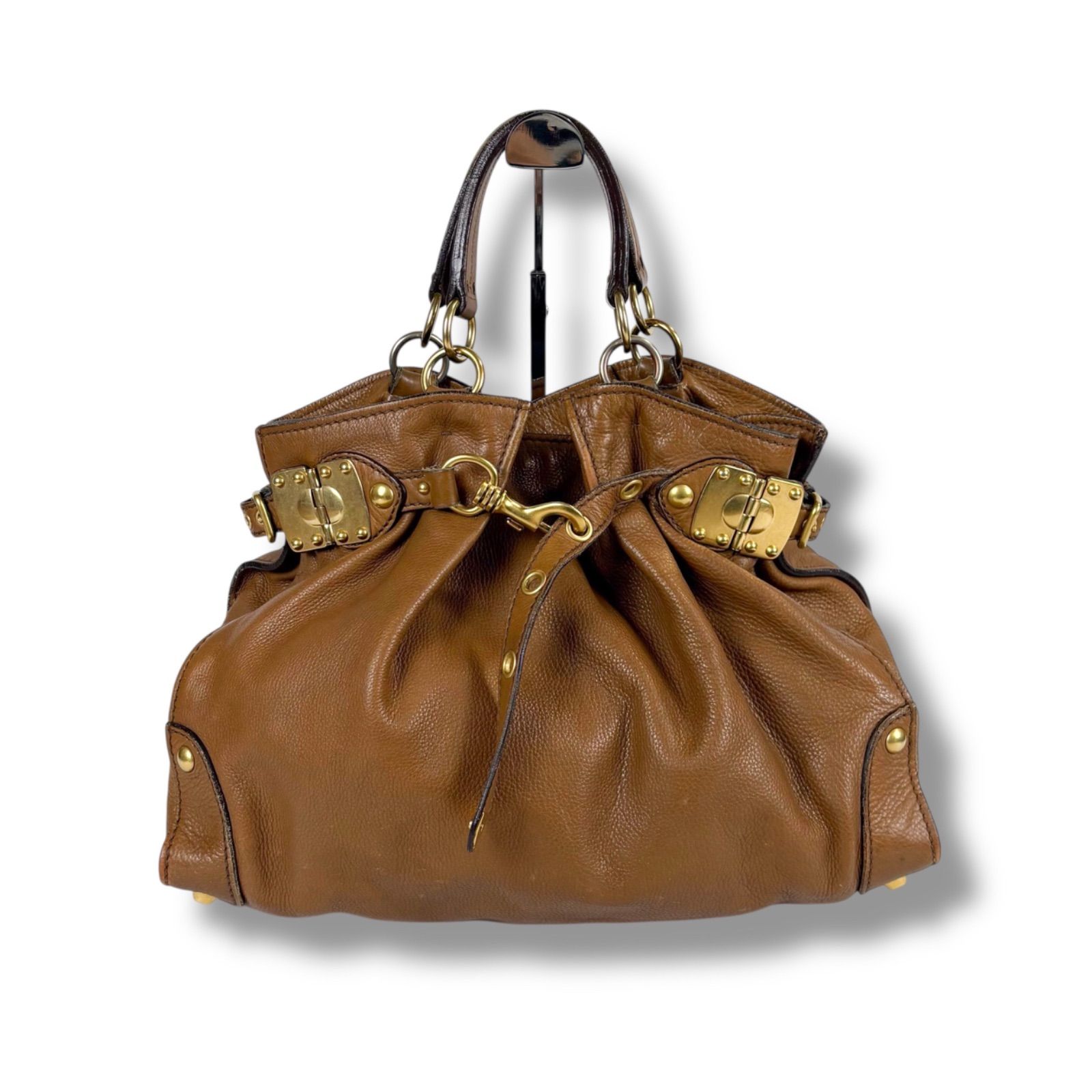 ミュウミュウ MIUMIU ベルト付き ハンドバッグ トートバッグ ブラウン