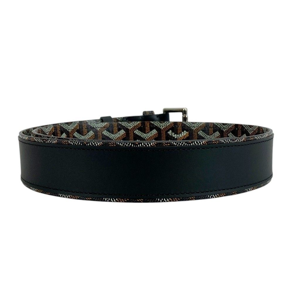 ■美品■　ゴヤール フロリダ ベルト レザー コットン 麻 ブラック シルバー ＃95 箱 【413551】3 ゴヤール □美品□ フロリダ ベルト レザー コットン 麻 ブラック