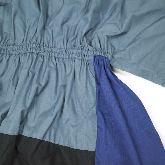 homspun ホームスパン 日本製 100/2 ブロード ハイウエストギャザーパッチワークワンピース 191-1574 Free Blue Gray/Blue/Black トップス【中古】【homspun】 homspun ホームスパン 日本製 100/2 ブロード ハイウエストギャザー