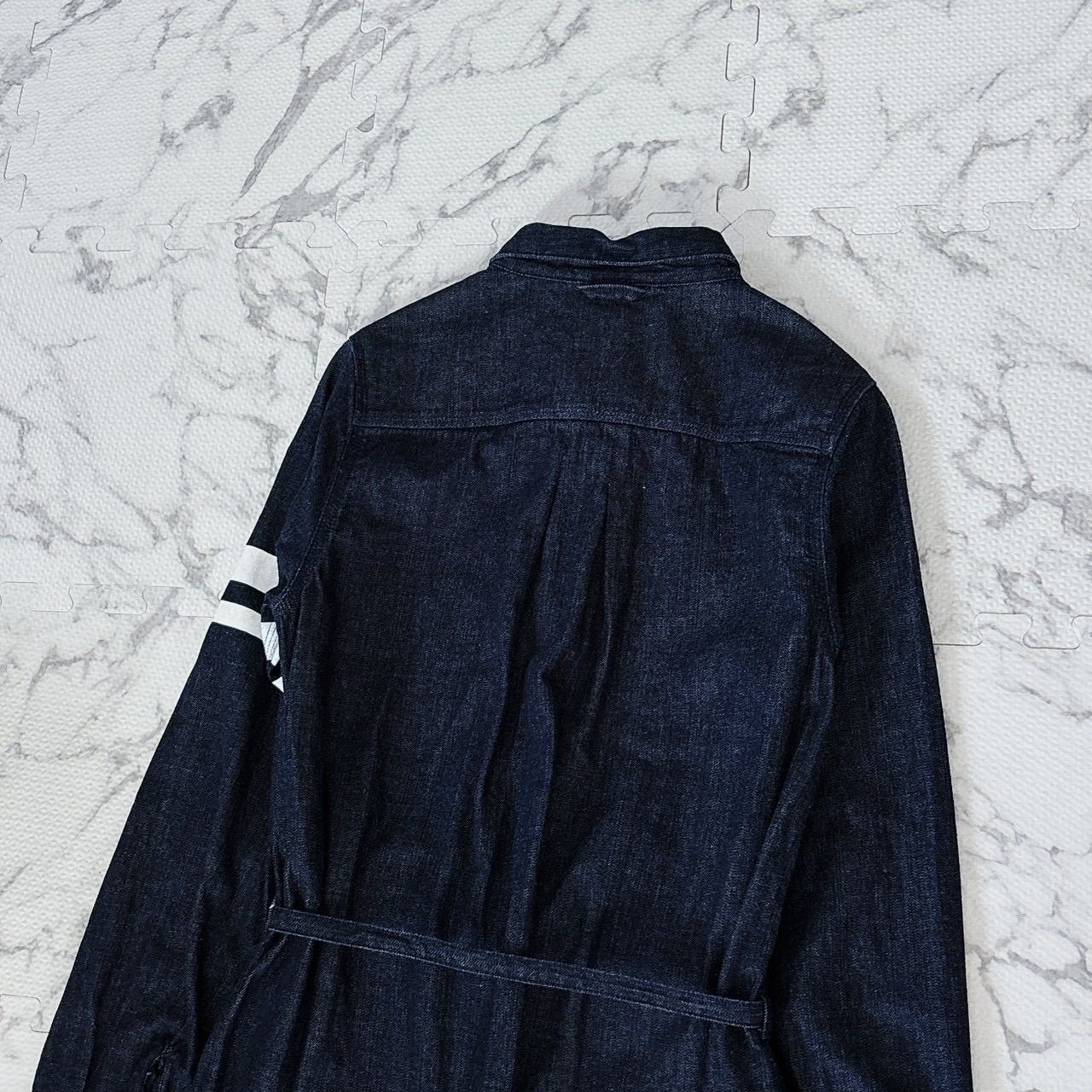 Momotaro Jeans デニムシャツワンピース インディゴ L 希少】 桃太郎ジーンズ 出陣ライン デニム ロング シャツワンピース 美