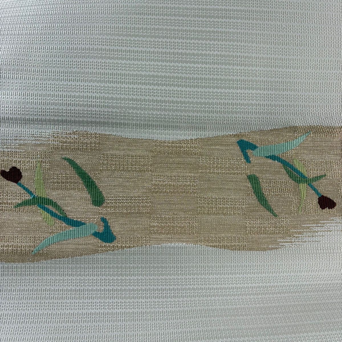 美品】 名古屋帯 秀品 八寸名古屋帯 松葉仕立て 草花 金糸 薄小豆 正絹 
