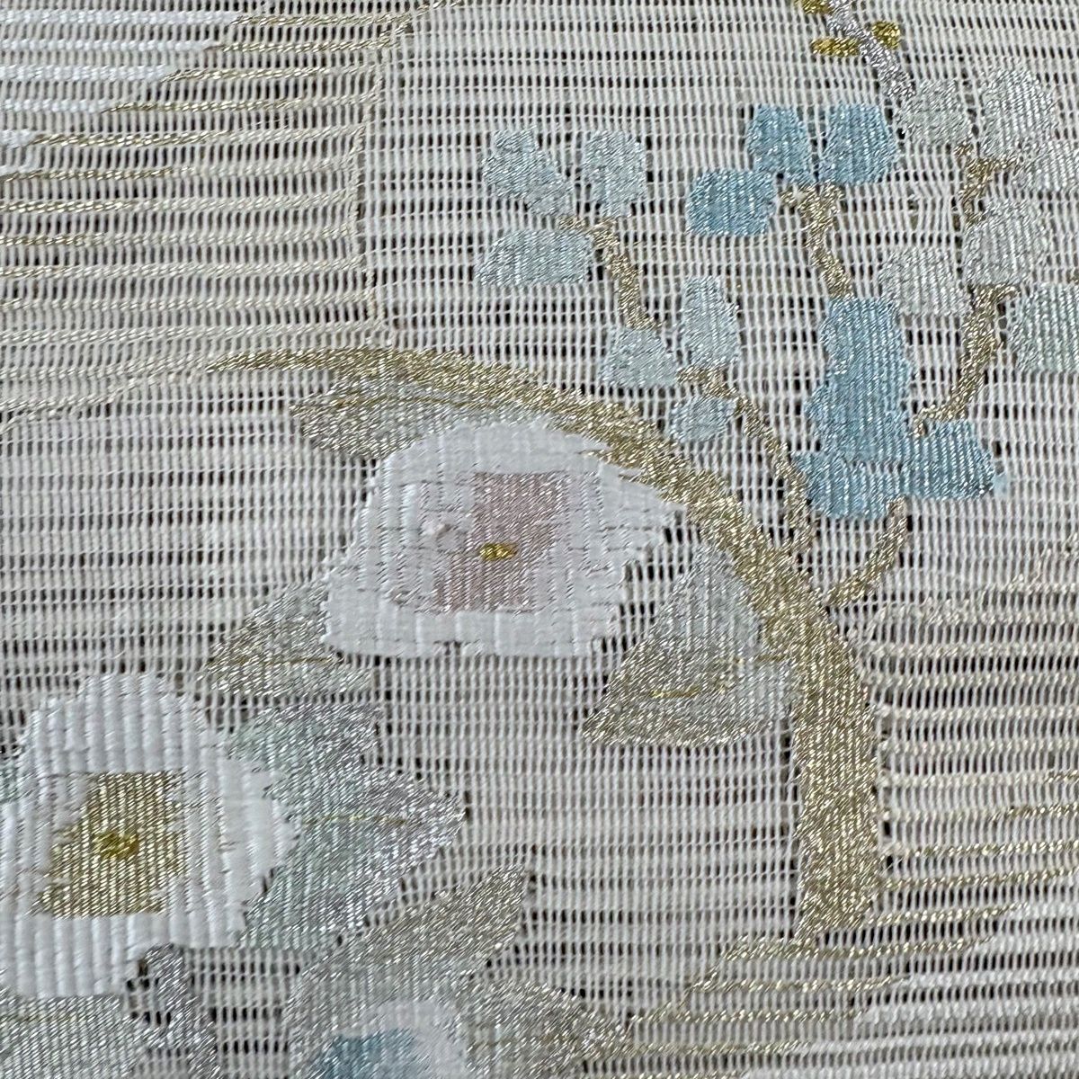 美品】 名古屋帯 秀品 夏帯 絽 八寸名古屋帯 草花 流水 金銀糸 