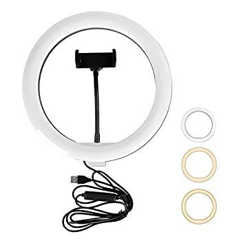 【中古-非常に良い】 WELVAN Led リングライト 10インチ 自撮りリングライト 撮影照明用ライト USB給電 三脚スタンド・スマホホルダー付き 3色モード 十段階調光 You