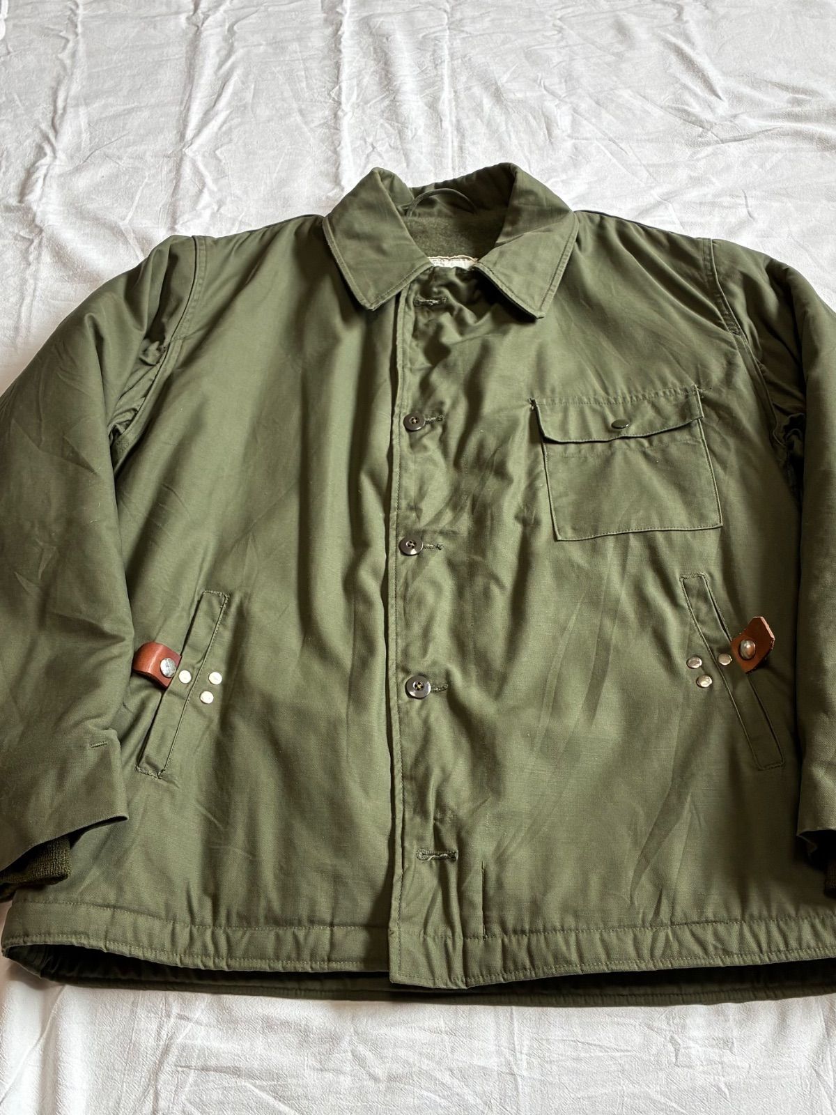 70s U.S.NAVY A-2 デッキジャケット 後期型 カーキ LARGE表記