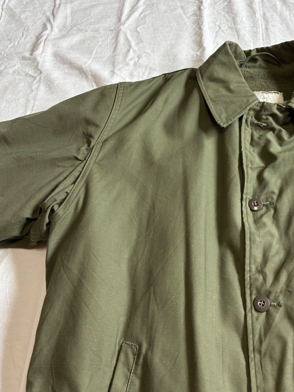 70s U.S.NAVY A-2 デッキジャケット 後期型 カーキ LARGE表記 ミント
