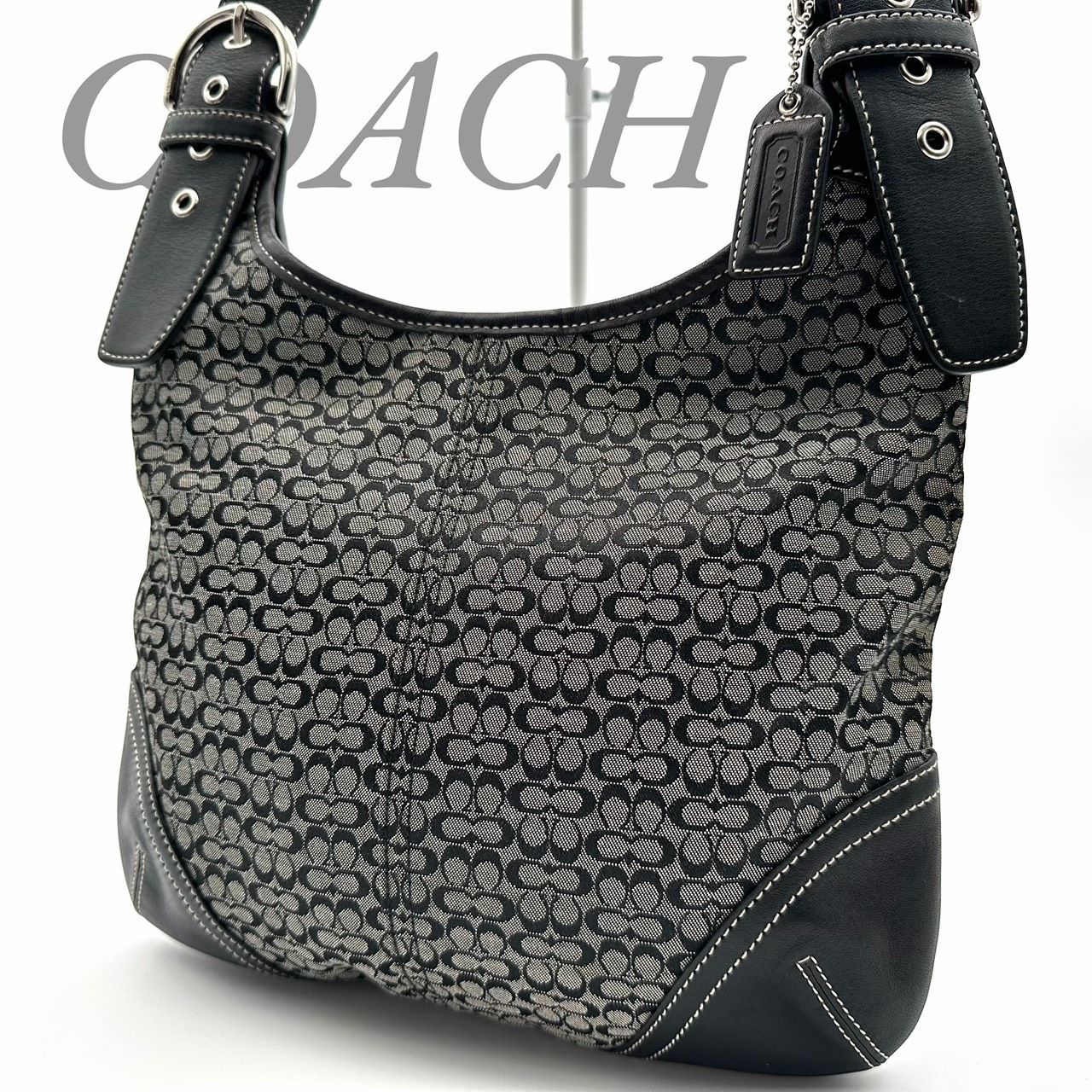 美品 COACH コーチ ショルダーバッグ シグネチャー 黒 ソーホー 