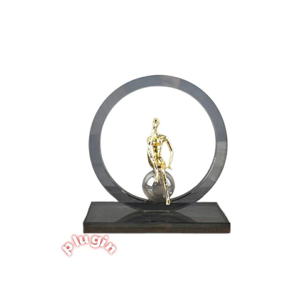  送料無料 2026年 モダンシンプル幾何学クリスタルリングメタル小像彫刻装飾品リビングルーム寝室玄関ホーム装飾 ガラス小物 置物 インテリア小物