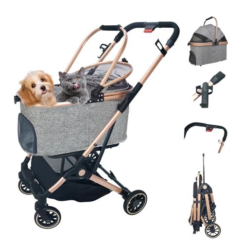 ペットカート分離型 軽量 猫 犬用 バギー いぬ用 4輪 前輪360°回転 後輪ブレーキ付き 人気 犬用ベビーカー 外出便利 組み立て簡単 折りたたみ式 耐荷重20Kg 多頭の小型犬-猫 中型犬一匹用 カップホルダー付き グレー pms f8ef62c4