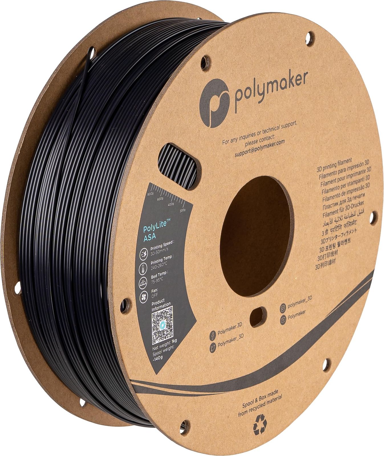 新品 ポリメーカー(Polymaker) 3Dプリンター用高耐候性フィラメント PolyLite ASA 1.75 mm ブラック