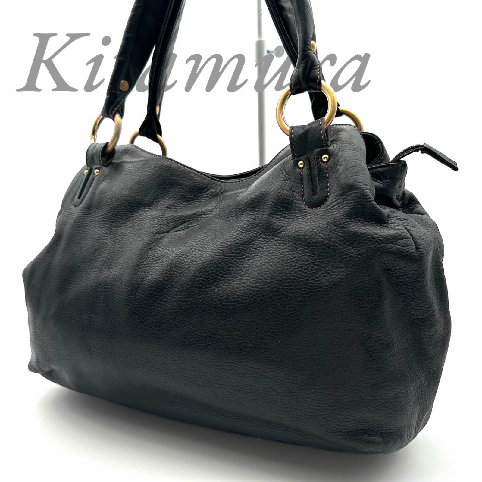 B4846】 Kitamura キタムラ トートバッグ オールレザー ブラック Kロゴ 