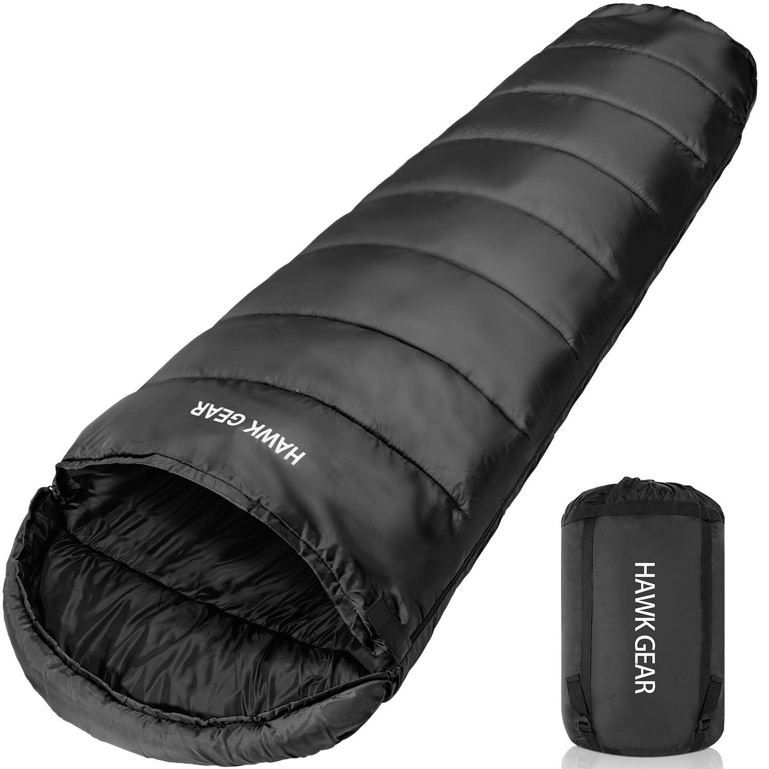 [HAWK GEAR(ホークギア)] 寝袋 シュラフ マミー型 キャンプ アウトドア -15度耐寒 簡易防水 オールシーズン (ブラック) [ブラック]