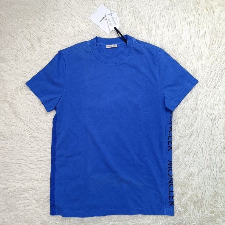 タグ付き MONCLERモンクレール 半袖 Tシャツ S ロゴ刺繍 ブルー系 青 